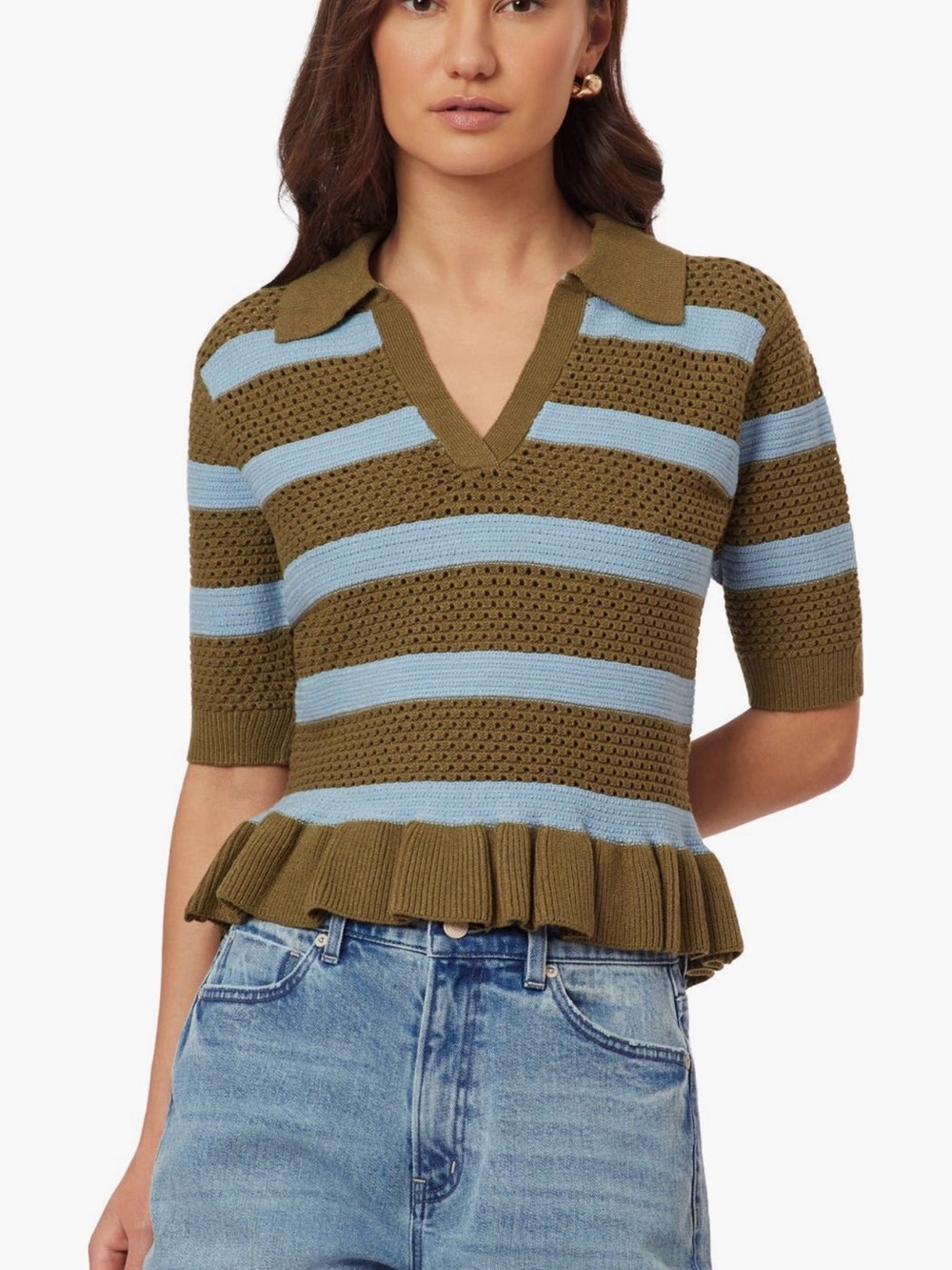 NWT Scotch & Soda Pointelle Peplum Sweater Green Moss Cerulean XS - Picture 11 of 16